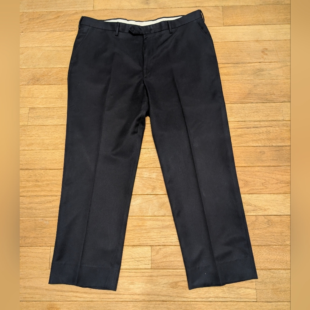 Men's Tom James Navy Blue Flat Front Straight Leg Dress Pants Size 42x27